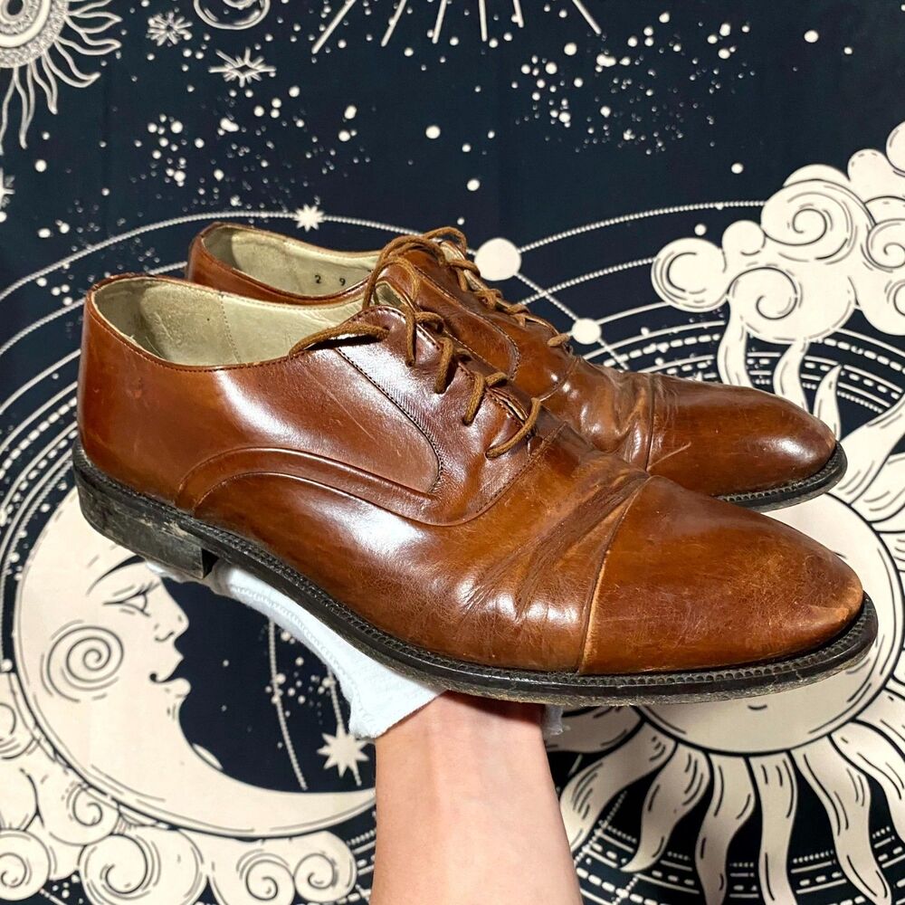 Johnston & Murphy Cellini 5426 Dress Shoes Mens 8.5M Brown Leather Derby Cap Toe